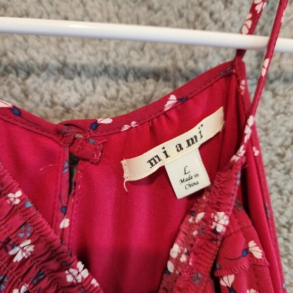 Francescas Mi Ami MINI DRESS Halter Red White Floral Blouson Lightweight Sz L - Picture 2 of 10